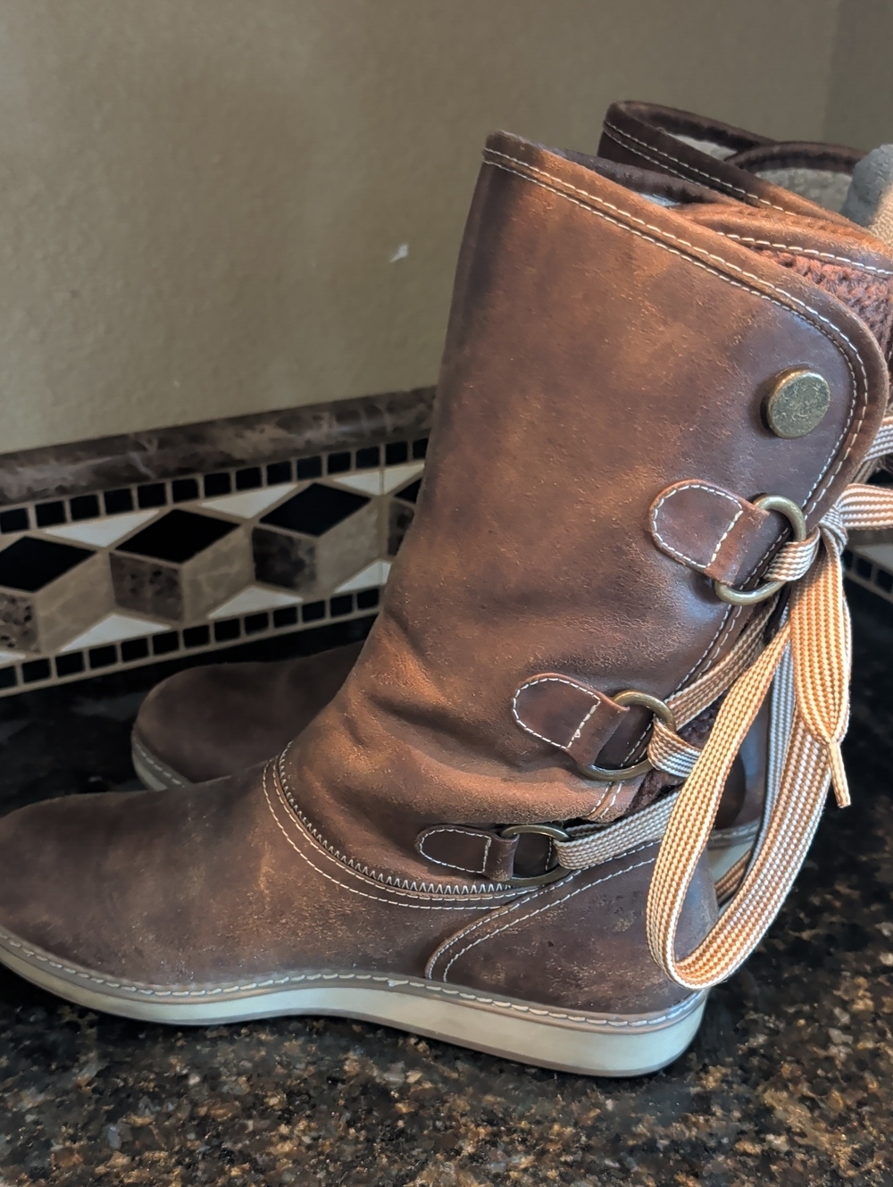 White Mountain Brown Lace-Up Mid-Calf Boots
